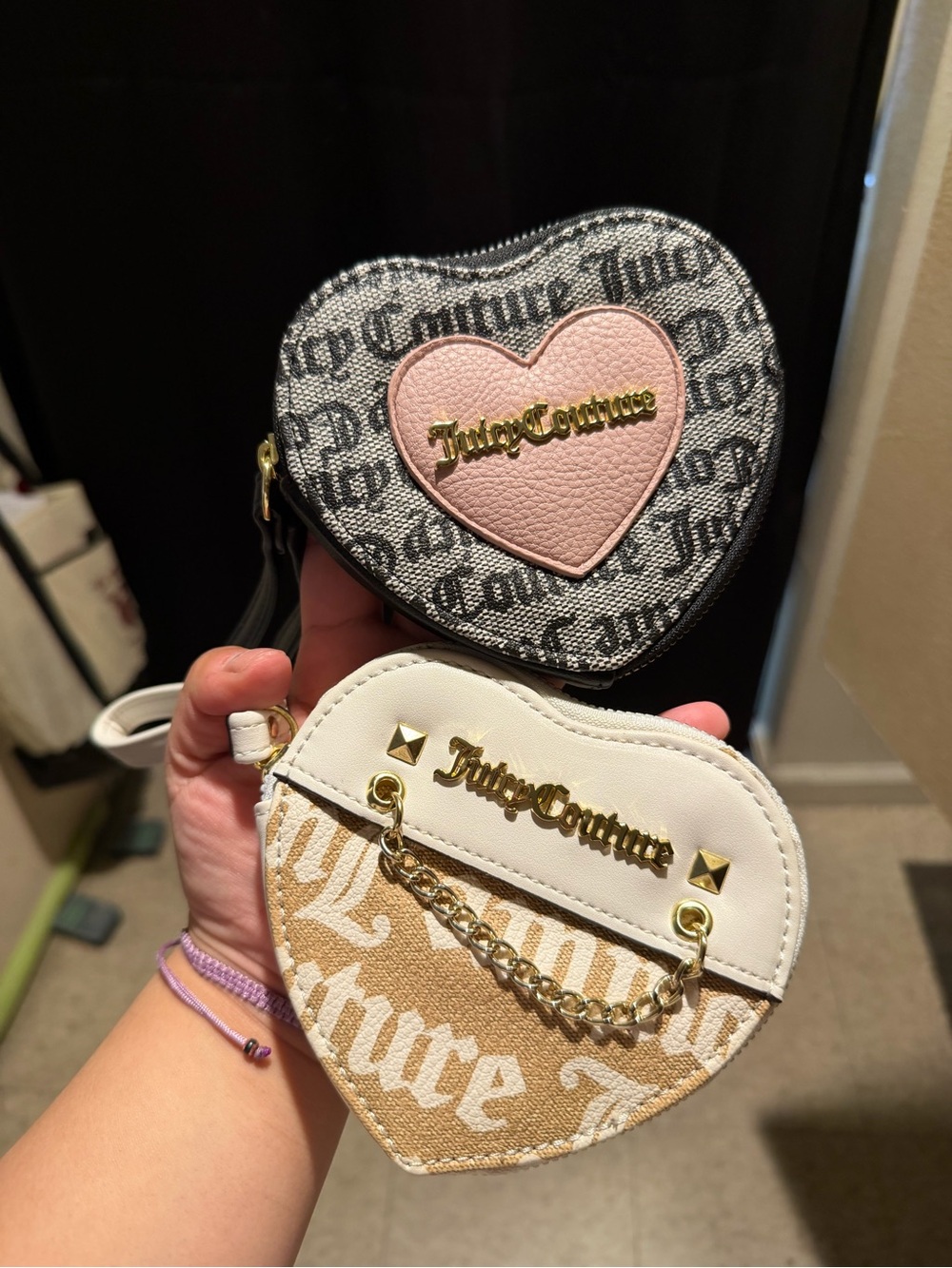 Juicy Couture Heart Mini Bag Duo - Black, Pink, White & Tan